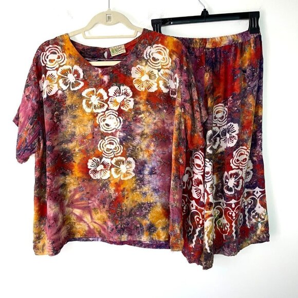 Lady Cactus Womens Shorts Top Set Size Medium M Vintage Batik Print Bohemian - Picture 12 of 12